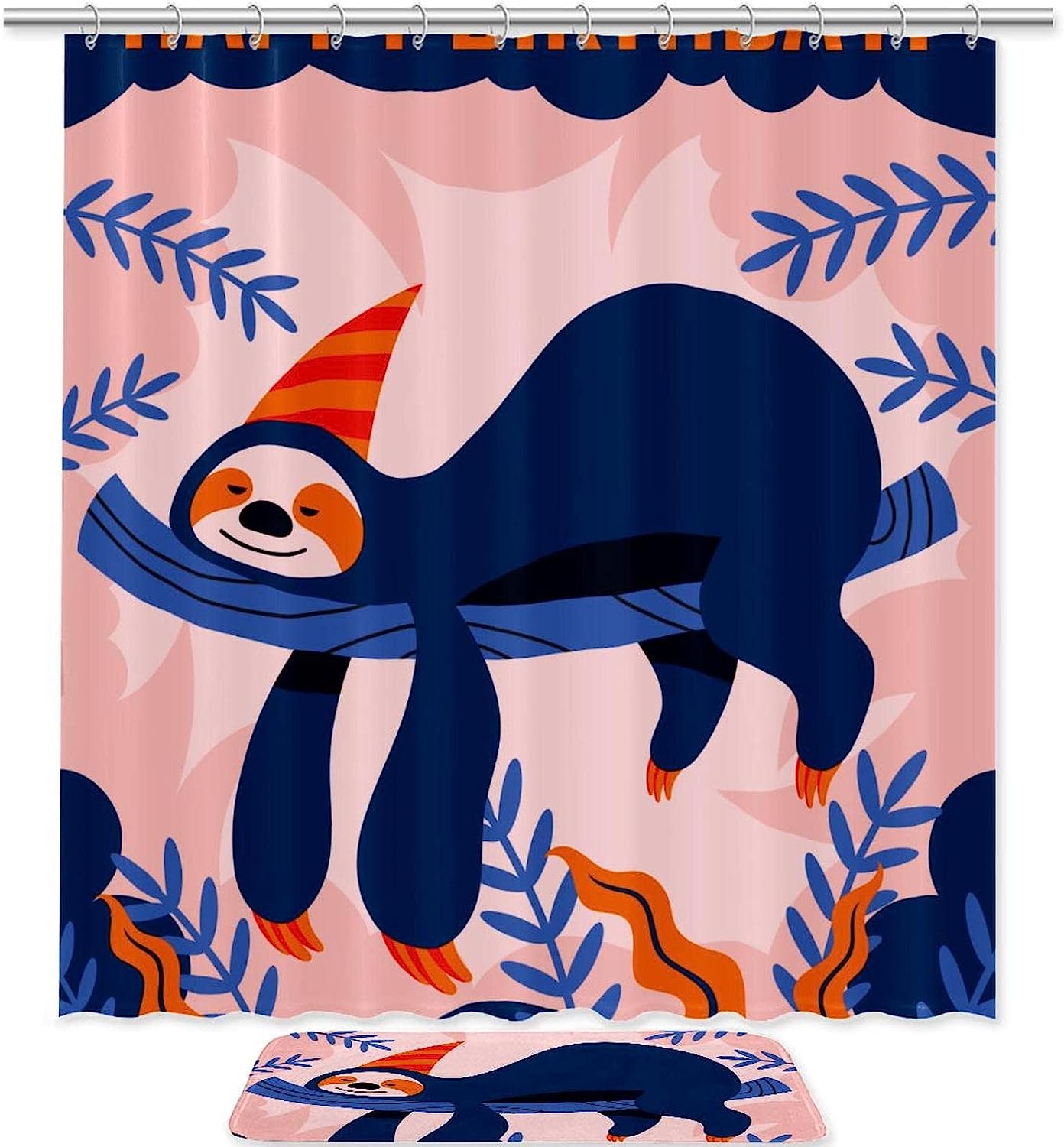 Cute Sloth Sleeping On The Tree Happy Birthday Shower Curtain For A Homesy Feeling