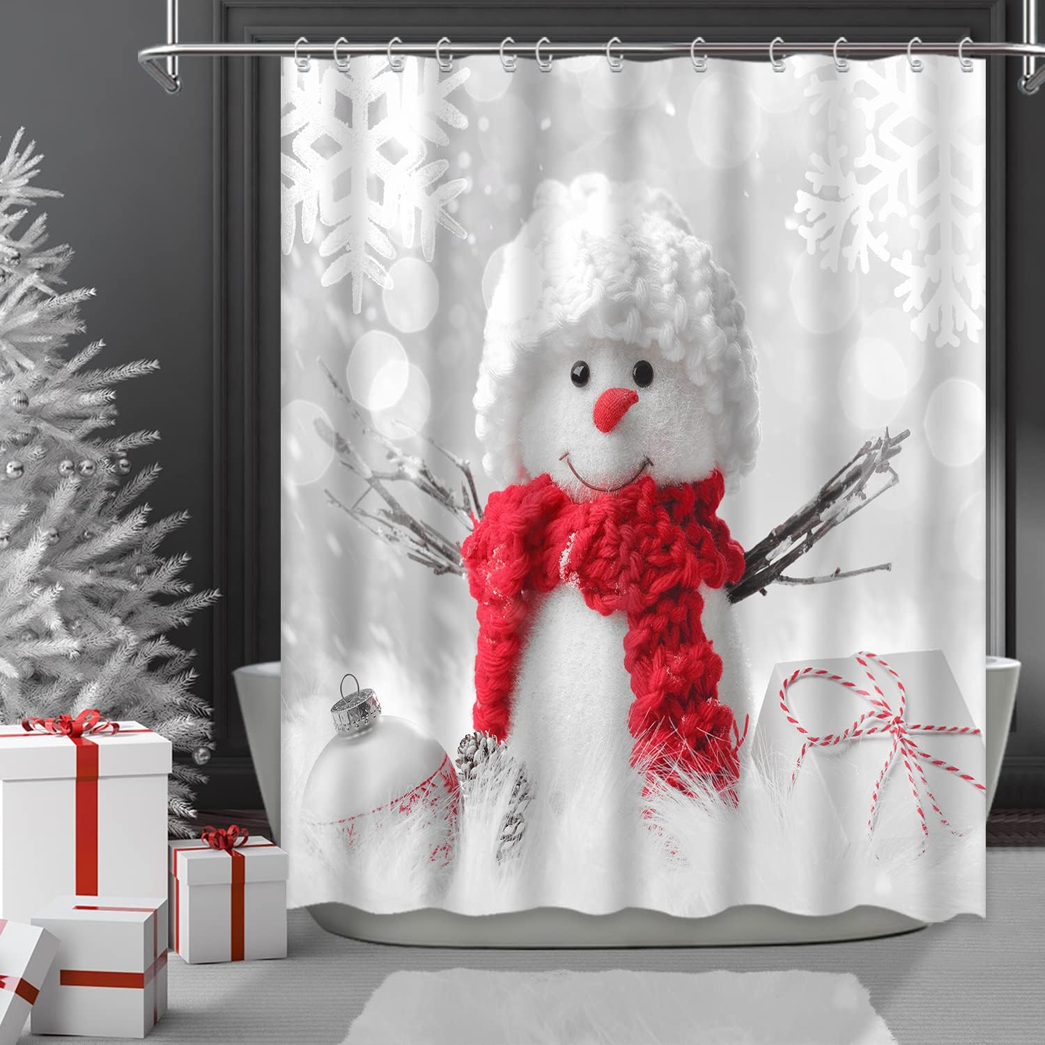 Cute Snowman Christmas Shower Curtain - Curtain Full Size