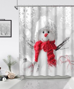Cute Snowman Christmas Shower Curtain - Curtain Full Size