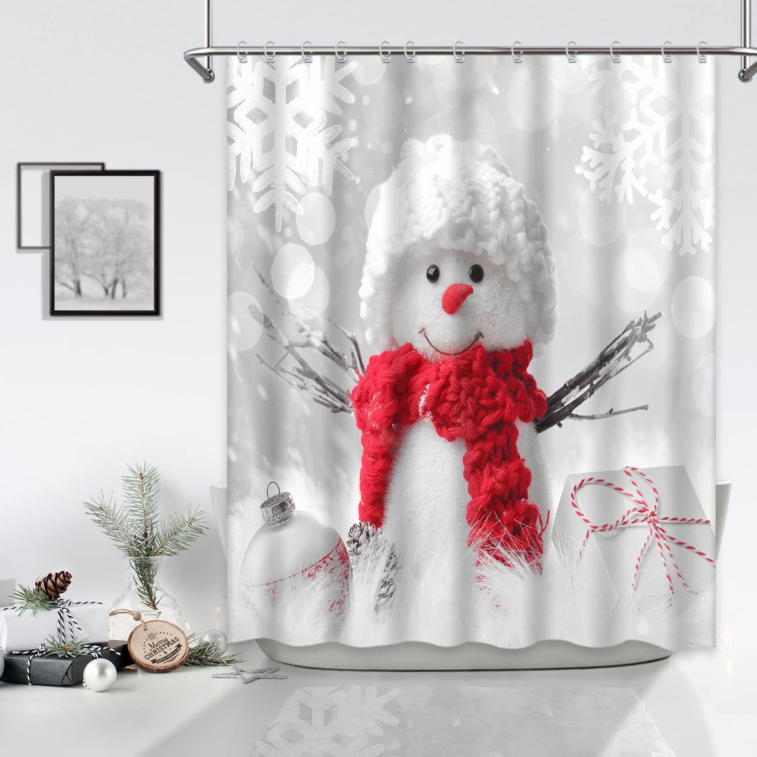 Cute Snowman Christmas Shower Curtain - Curtain Full Size