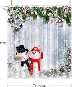 Cute Snowman Christmas Shower Curtain with Snowflakes for Bathroom Decor