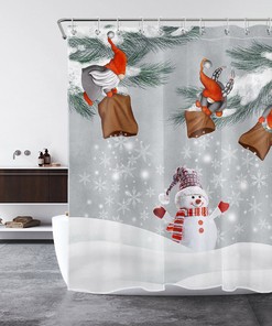 Cute Snowman Gnome Shower Curtain With Christmas And Winter Snowflake Bathroom Accessories