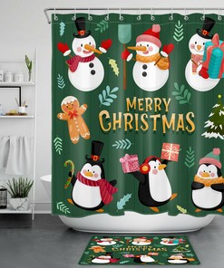 Cute Snowman Penguin Christmas Shower Curtain - 71