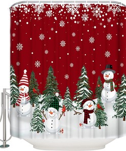 Cute Snowman Xmas Tree Shower Curtain For A Playful Christmas Decor