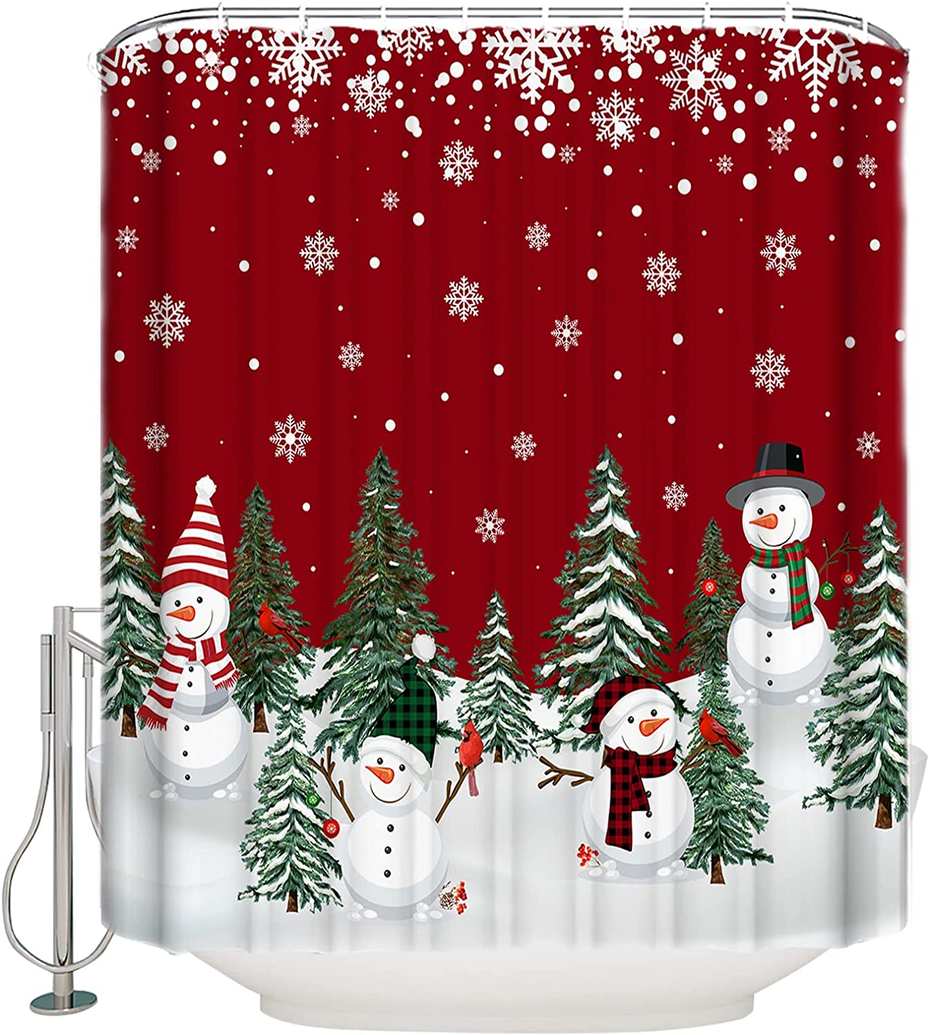 Cute Snowman Xmas Tree Shower Curtain For A Playful Christmas Decor