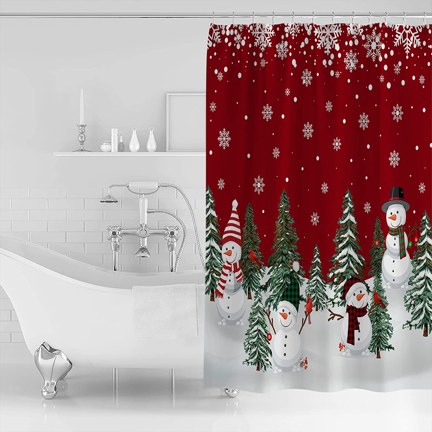 Cute Snowman Xmas Tree Shower Curtain For A Playful Christmas Decor - Image 2