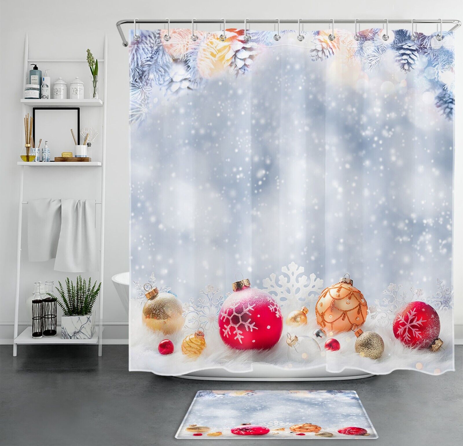 Cute Snowman and Snowflake Winter Shower Curtain