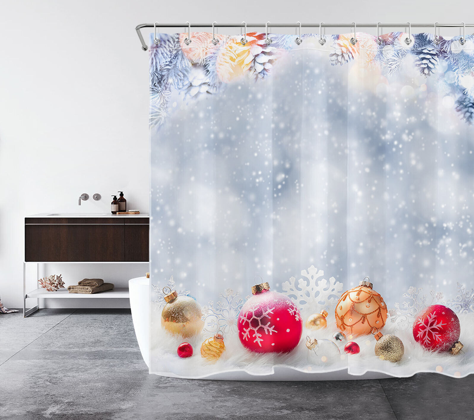Cute Snowman and Snowflake Winter Shower Curtain