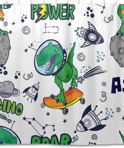 Cute Space Dinosaurs Shower Curtain Modern Home Bathroom Hotel Spa Decorations Waterproof Fabric