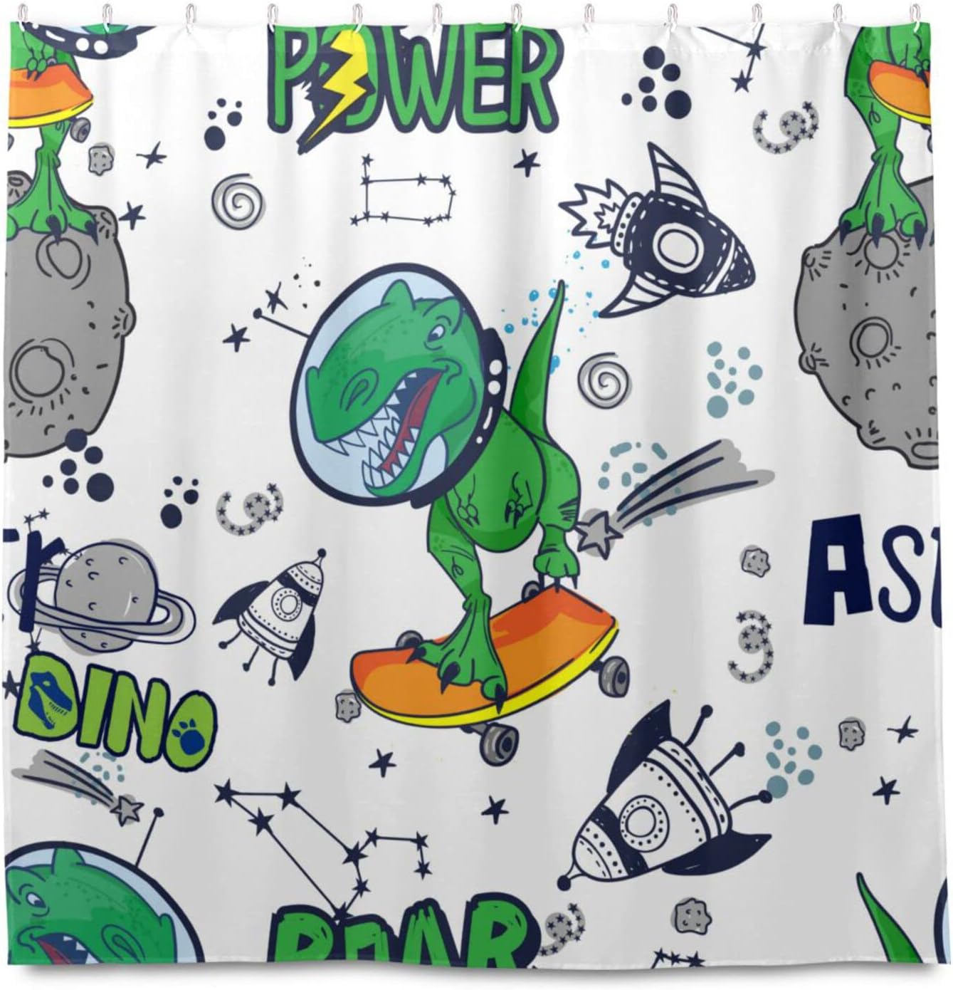 Cute Space Dinosaurs Shower Curtain Modern Home Bathroom Hotel Spa Decorations Waterproof Fabric