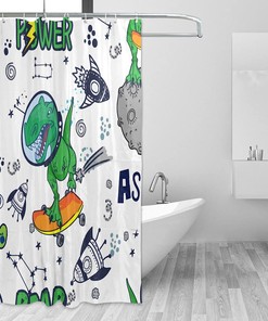 Cute Space Dinosaurs Shower Curtain Modern Home Bathroom Hotel Spa Decorations Waterproof Fabric