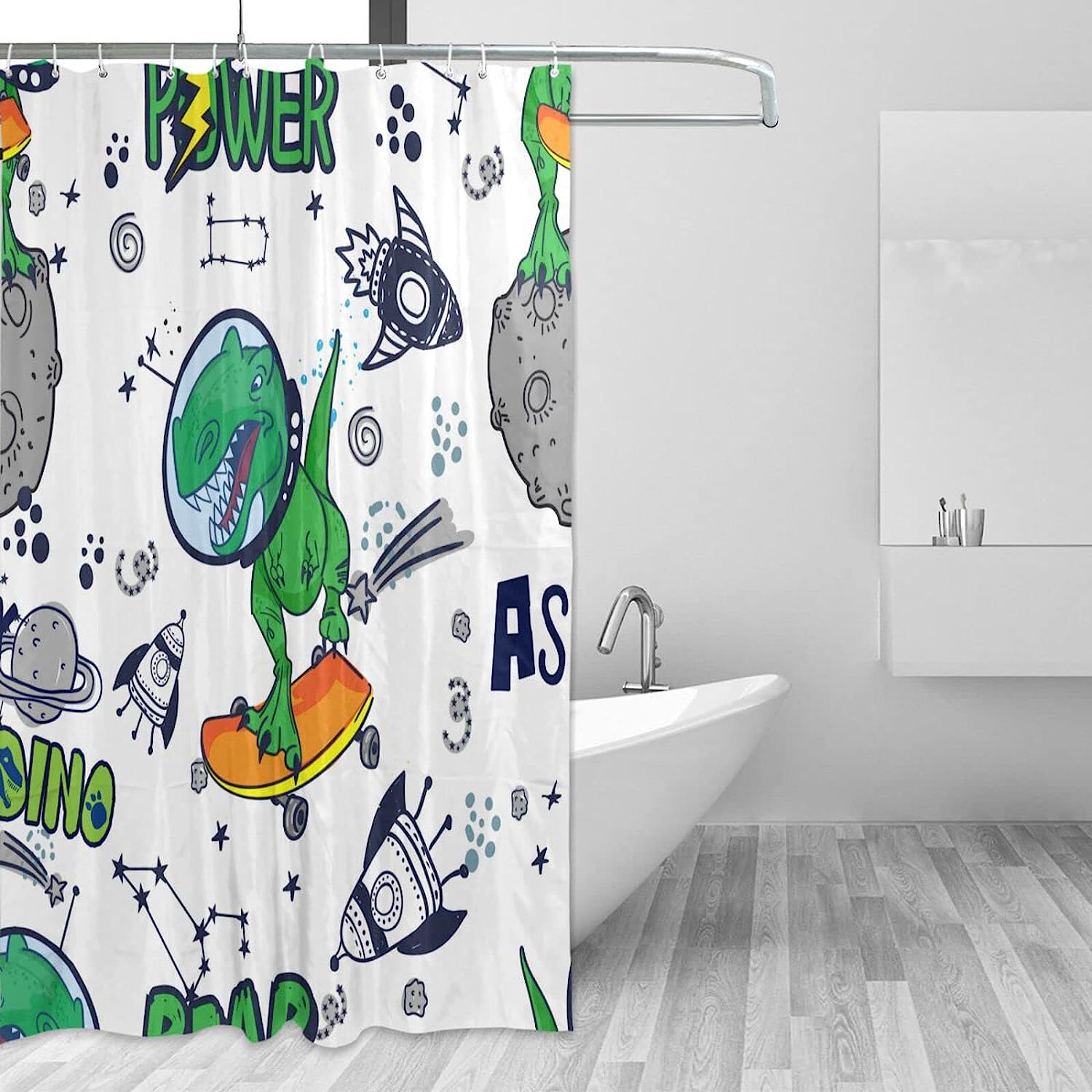 Cute Space Dinosaurs Shower Curtain Modern Home Bathroom Hotel Spa Decorations Waterproof Fabric