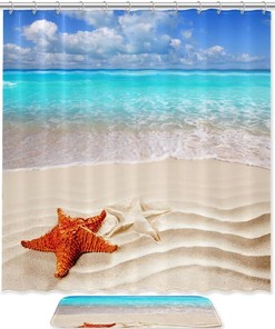 Cute Starfish Seashell Beach Shower Curtain For A Fun Bathroom Refresh