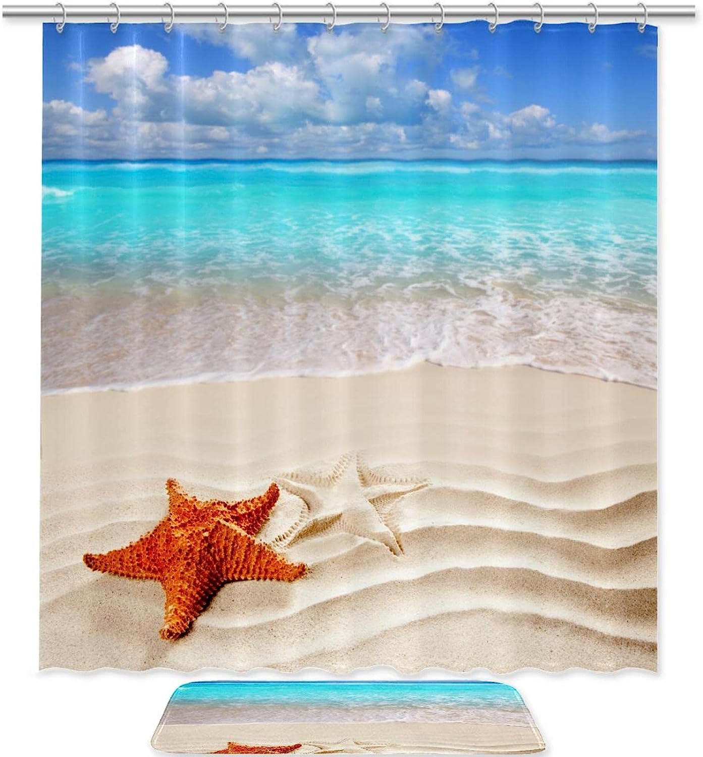 Cute Starfish Seashell Beach Shower Curtain For A Fun Bathroom Refresh