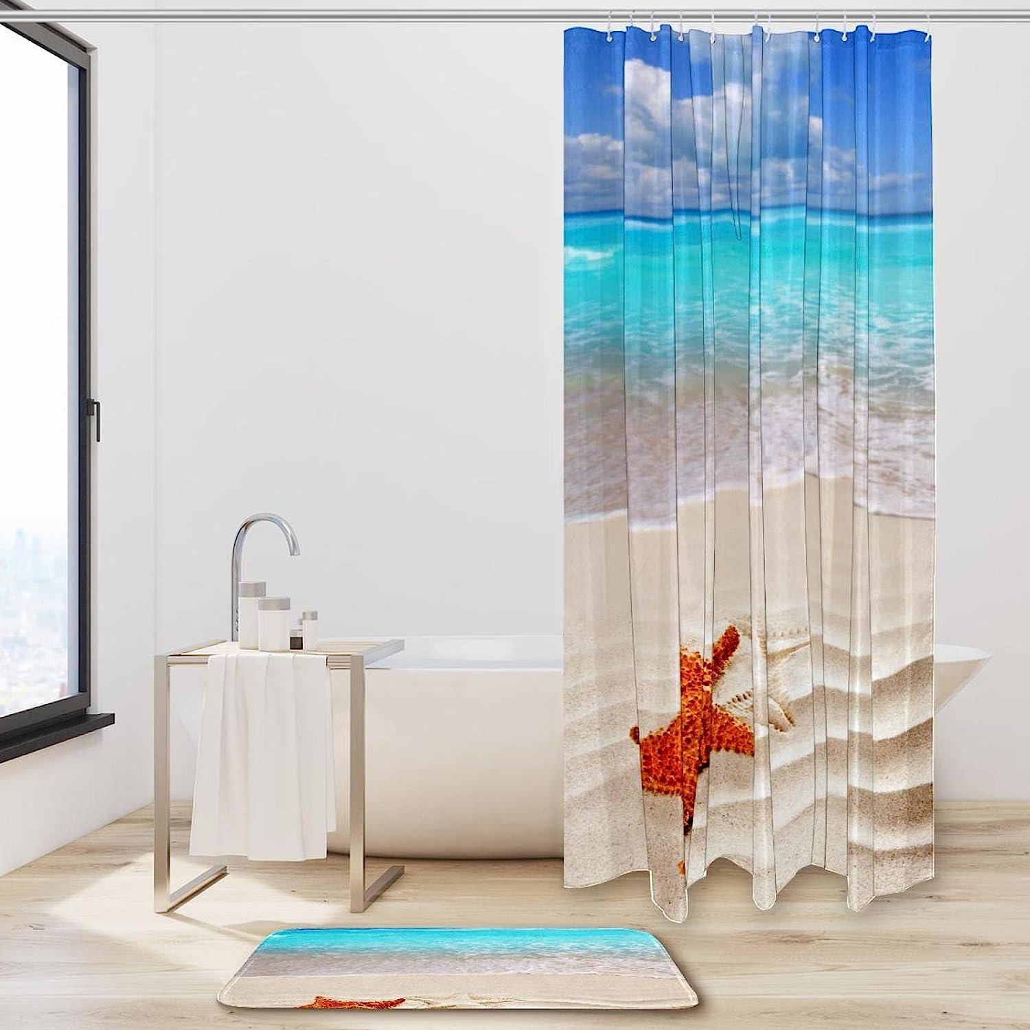 Cute Starfish Seashell Beach Shower Curtain For A Fun Bathroom Refresh - Image 2