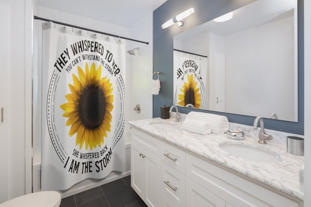 Cute Stormy Sunflower Shower Curtain for Bathroom Decor, Perfect Housewarming Gift for Her
