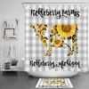 Cute Sunflower Cow Farm Animal Shower Curtain with Gray Checkered Background for A Rustic Charm