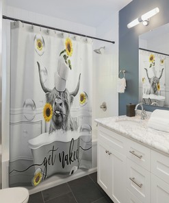 Cute Sunflower Cow Shower Curtain to Add A Cheerful Farmhouse Touch to Your Bathroom