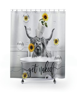 Cute Sunflower Cow Shower Curtain to Add A Cheerful Farmhouse Touch to Your Bathroom