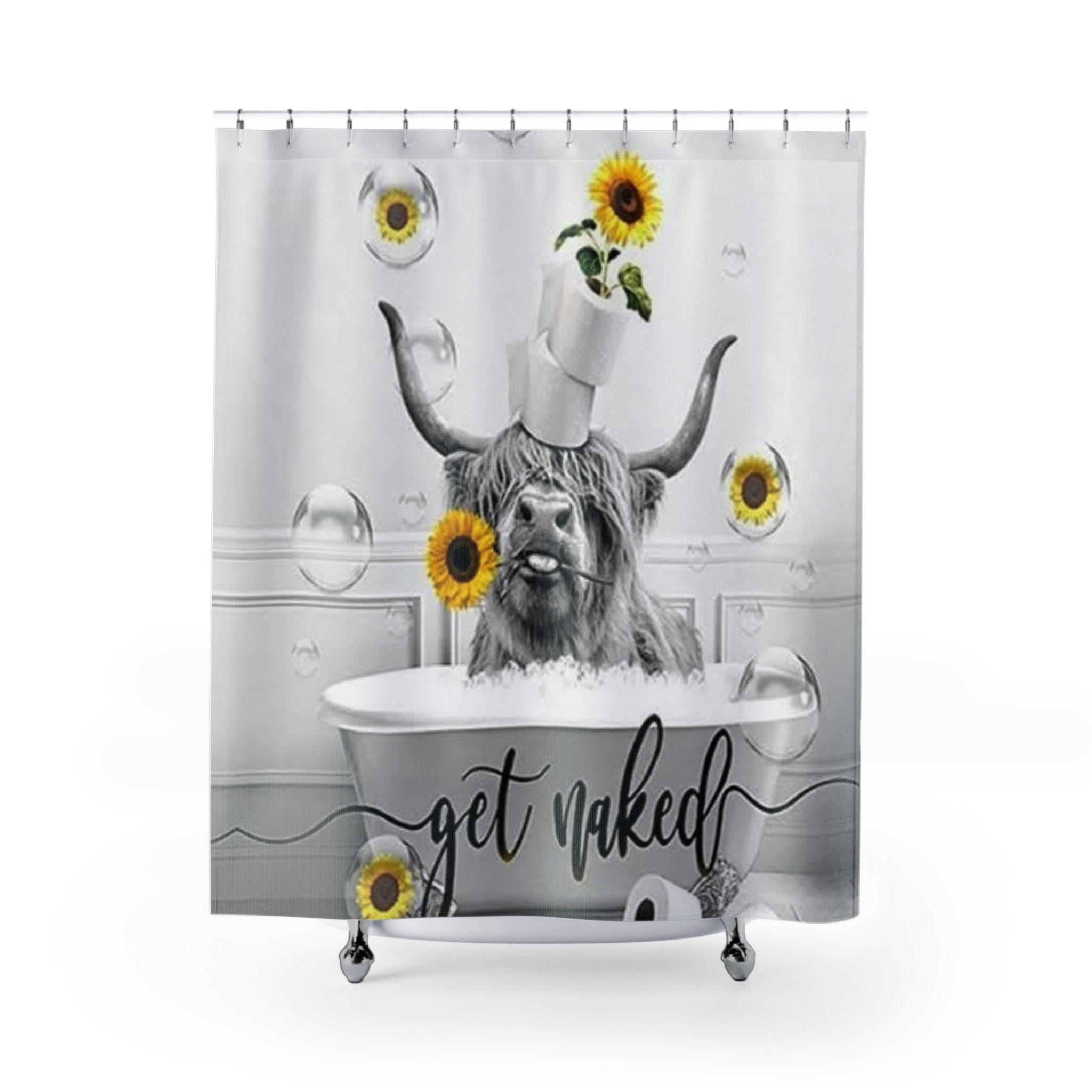 Cute Sunflower Cow Shower Curtain to Add A Cheerful Farmhouse Touch to Your Bathroom