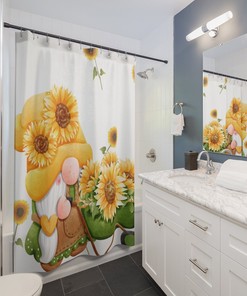 Cute Sunflower Gnome Bathroom Decor Fabric Shower Curtain