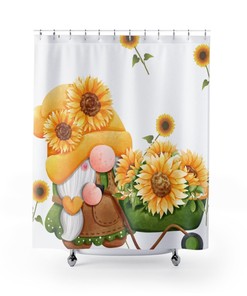 Cute Sunflower Gnome Bathroom Decor Fabric Shower Curtain
