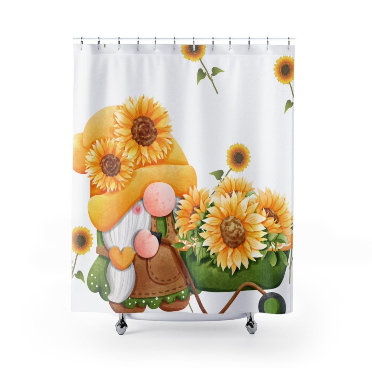 Cute Sunflower Gnome Bathroom Decor Fabric Shower Curtain