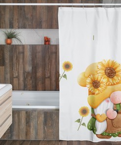 Cute Sunflower Gnome Bathroom Decor Fabric Shower Curtain