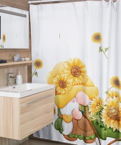 Cute Sunflower Gnome Bathroom Decor Fabric Shower Curtain