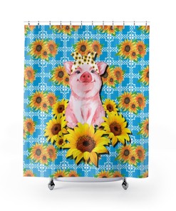 Cute Sunflower Piggy Blue Shower Curtain Cover to Enhance Your Bathroom Look