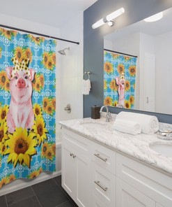 Cute Sunflower Piggy Blue Shower Curtain Cover to Enhance Your Bathroom Look