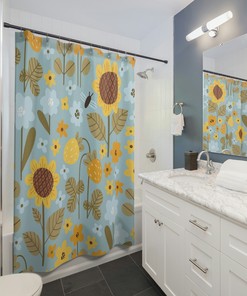Cute Sunflower and Bee Shower Curtain to Add A Whimsical Touch to Your Bathroom