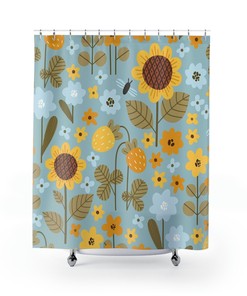 Cute Sunflower and Bee Shower Curtain to Add A Whimsical Touch to Your Bathroom