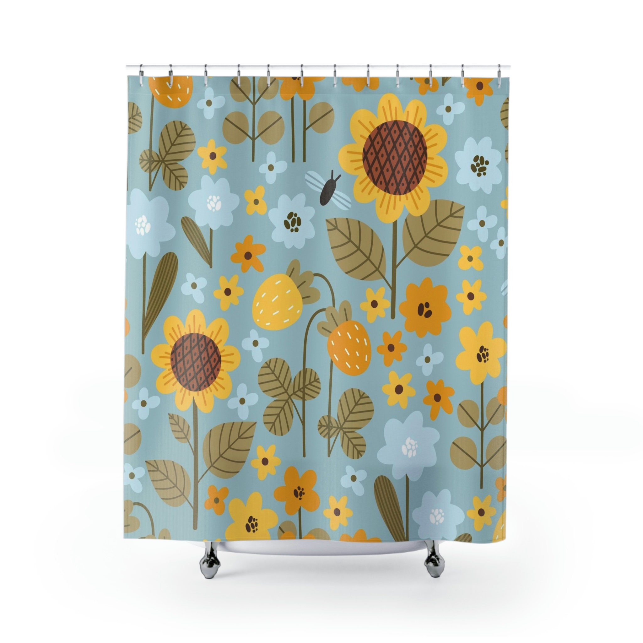 Cute Sunflower and Bee Shower Curtain to Add A Whimsical Touch to Your Bathroom