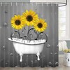 Cute Sunflowers in White Bathtub Bubbles Shower Curtain for Bathroom Decor