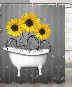 Cute Sunflowers in White Bathtub Bubbles Shower Curtain for Bathroom Decor