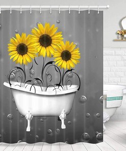 Cute Sunflowers in White Bathtub Bubbles Shower Curtain for Bathroom Decor