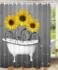 Cute Sunflowers in White Bathtub Bubbles Shower Curtain for Bathroom Decor