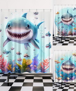 Cute Teen Bathroom Curtain with Shark Print Shower Curtain