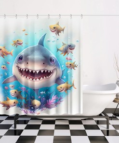Cute Teen Bathroom Curtain with Shark Print Shower Curtain