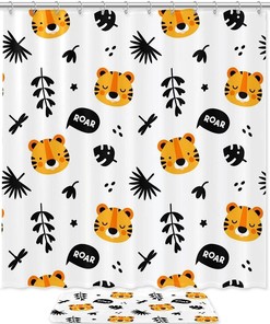 Cute Tiger Pattern Shower Curtain, Animal Themed Bathroom Waterproof Fabric Curtain 