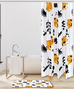 Cute Tiger Pattern Shower Curtain, Animal Themed Bathroom Waterproof Fabric Curtain
