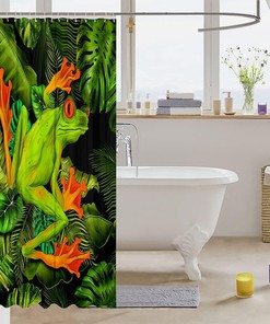 Cute Tropical Frog Shower Curtain with Palm Leaves for Boys Girls Teens Room Decor