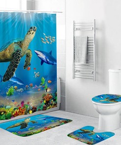 Cute Turtle Shower Curtain For Kids Bathroom Decor With Ocean Animal Design