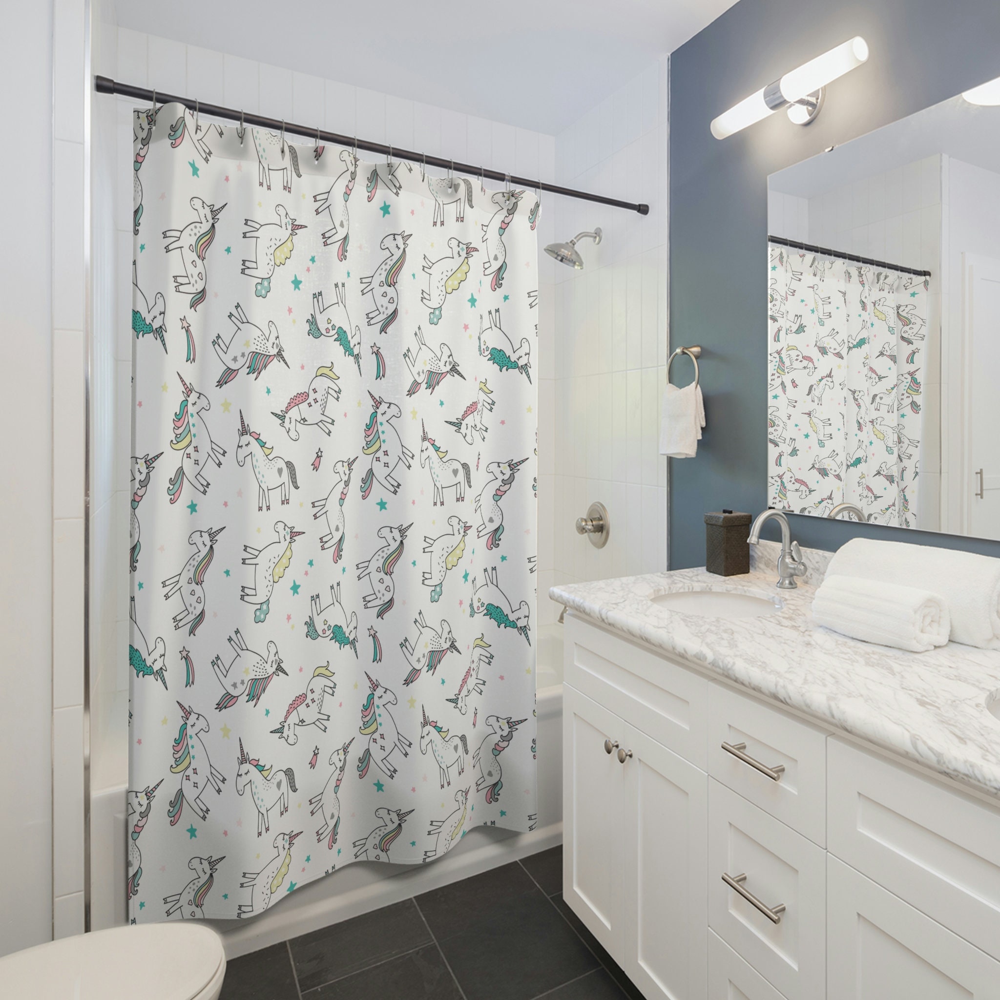 Cute Unicorn Print Shower Curtain for Fun Bathroom Decor