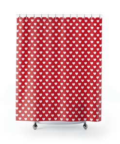 Cute Valentine Red and White Hearts Shower Curtain for Home Decor Gift