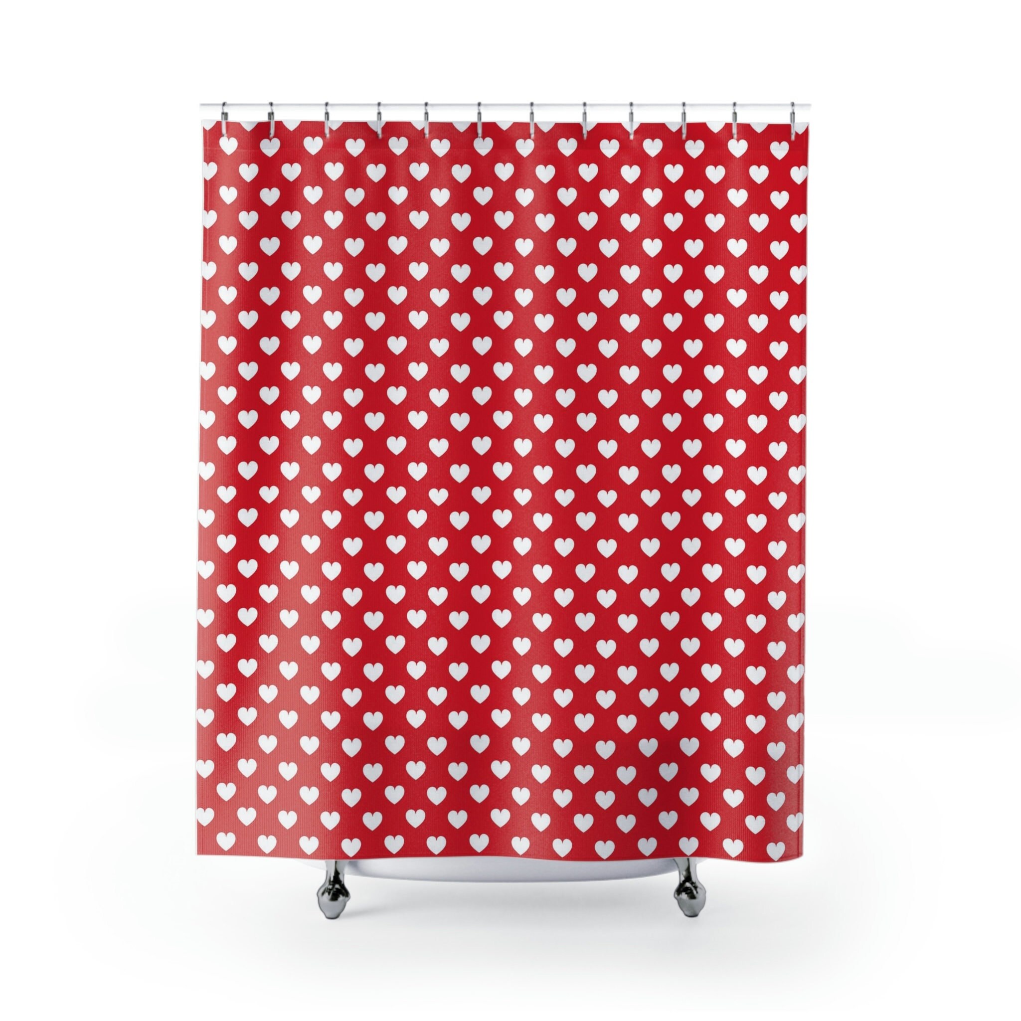 Cute Valentine Red and White Hearts Shower Curtain for Home Decor Gift