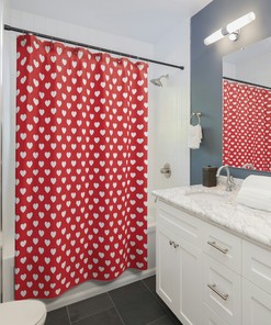 Cute Valentine Red and White Hearts Shower Curtain for Home Decor Gift