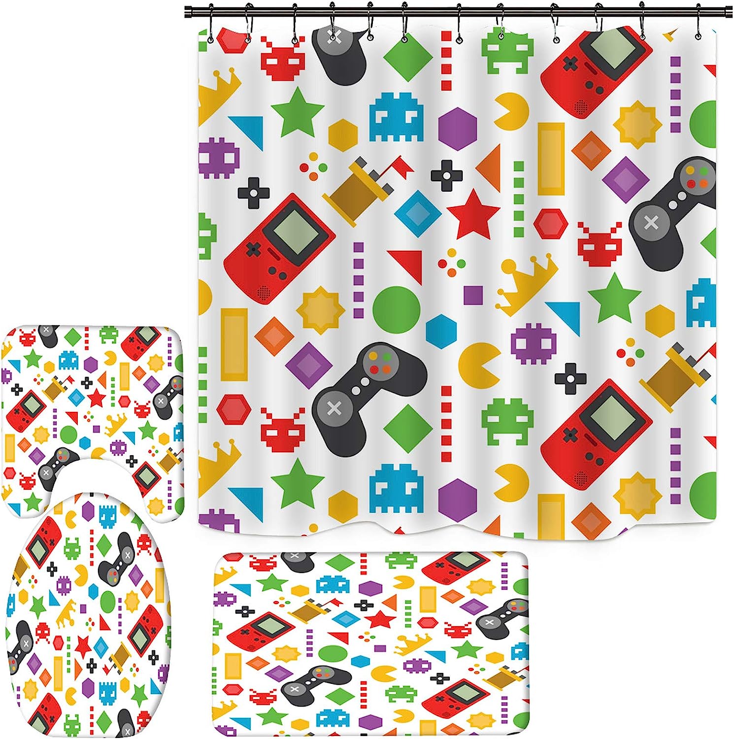 Cute Video Game Bathroom Shower Curtain For Gamers And Geeks