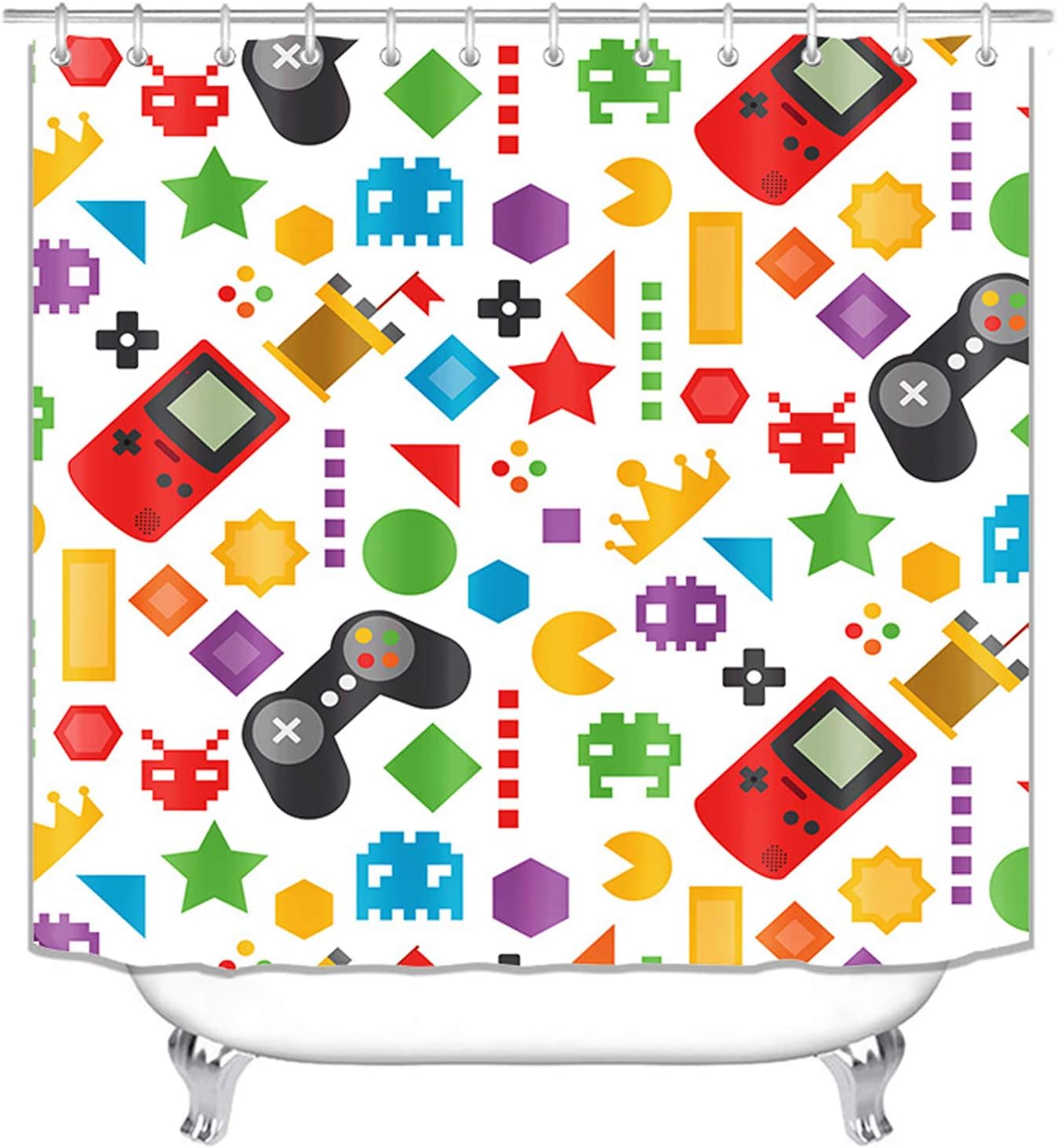 Cute Video Game Bathroom Shower Curtain For Gamers And Geeks - Image 2